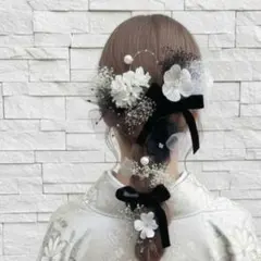 ヘッドドレス ～ブラックベロアリボン～髪飾り 成人式 入学式 前撮り