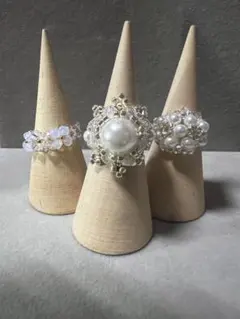 スワロフスキーハンドメイドリング3点セット