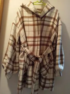 チェック柄 フード付きコート