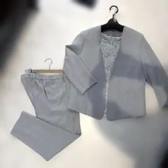 【RUIRUE】ノーカラージャケット　パンツスーツ　3点セット