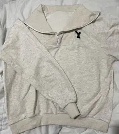 SHEIN ハーフジップスウェットトップス ライトグレー アイボリー