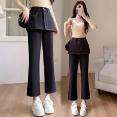 新品 オシャレデザイン 切り替 デニム ジーパン 着痩せ ハイウエスト 無地