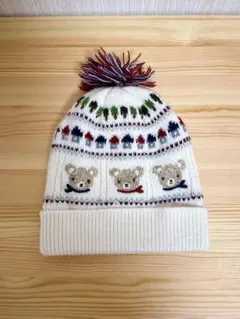 ファミリア　ポンポンつき　ニット　ベビー帽子