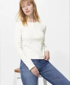 UNIQLO リブヘンリーネックtシャツ Mサイズ オフホワイト