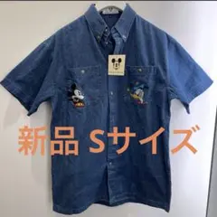 【新品タグ付】ディズニー ミッキー ドナルド 刺繍 デニムシャツ 半袖 S 男女のサムネイル