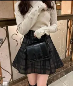 インパン裏地付きチェック柄フレアミニスカート[tu1028]