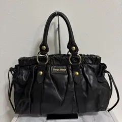 美品　Miu Miu Vitello Lux Ribbon Bag Black
