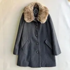 美品　マジェスティックレゴン　レディース　ウールコート　ファー付き　グレー