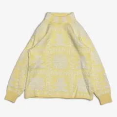 【アンゴラ混・日本製】くま柄 立体総柄 ニット セーター パステルイエロー