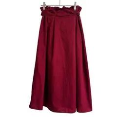 ViS ビス 【M】リボン付き ハイウエスト フレアスカート ボルドー