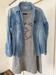 BLUE BLUE マリン柄 Tシャツ グレーとデニムシャツのセットのサムネイル