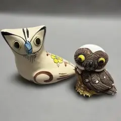 フクロウ置物 トナラ焼 メキシコ、ウルグアイ ヴィンテージハンドペイント