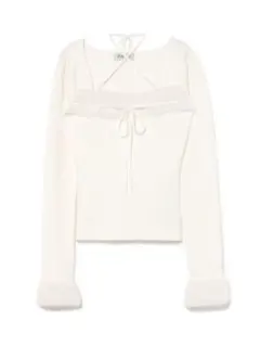 bubbles ファーリボンニットトップス ホワイト