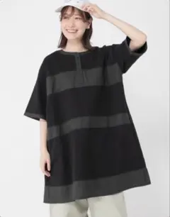美品 スタジオクリップ ボーダー切り替えチュニックワンピースのサムネイル