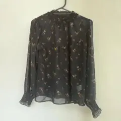 ※ FREEサイズ　美品【BROWNY】花柄シースルーブラウス 長袖 黒　透け感のサムネイル