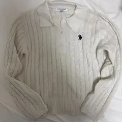 【U.S.POLO ASSN.】刺繍長袖ケーブルポロニット