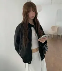 anyonemore スエード調スタンドカラーブルゾン 黒 ブラック