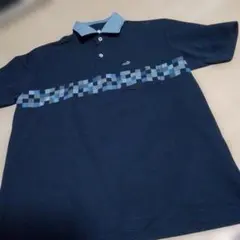 Crocodile ネイビー チェック柄 ポロシャツ S