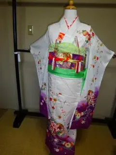 7才用　着物帯セット11点　白色女の子用　フルセット