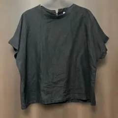 grin グリン リネン100% ブラックブラウス 半袖 プルオーバー ゆったり