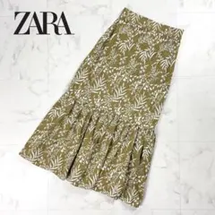 ZARA エンブロイダリーミディスカート 花柄刺繍 ベージュ XS*ZC2070