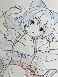 東方Project チルノ 手描きイラスト 色紙