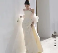 ウェディングドレス　前撮り　ドレス S 白　オフショルダー