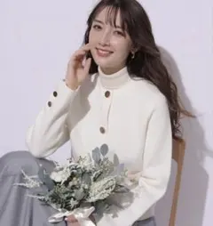 アプワイザーリッシェ 金釦ノーカラーニットジャケット