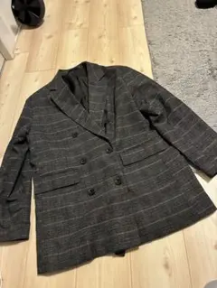 GU グレー系チェック ダブルブレストジャケット