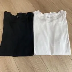 GU XL ホワイト　 ブラック　ソフトシアークルーネックt 長袖Tシャツ