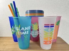 未使用・ハワイ限定 スターバックス リユーザブルカップ 5個セット ストロー蓋付