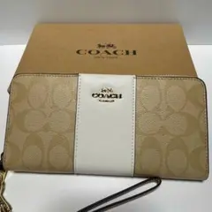 コーチ 長財布 CR624 ベージュ×ホワイト