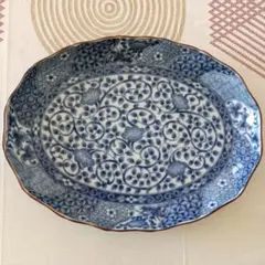 美濃焼】大皿 未使用 保管品 龍峰窯 捻祥瑞文様 楕円形大皿1枚のみです