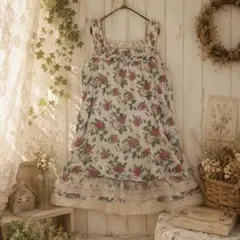 【未使用級】アクシーズファム 00s 森ガール　花柄チュニック M 平成のサムネイル