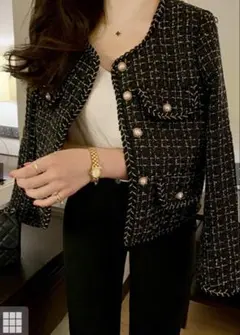GRL ラメツイードパールボタンノーカラージャケット[ks166]