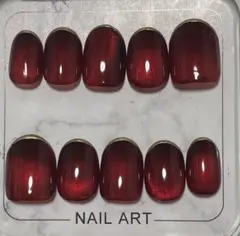 赤 マグネット ゴールドフレンチ ネイルチップ(No.217)