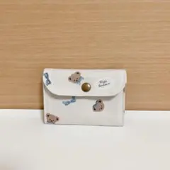 ミニ財布　くま柄　ポーチ　カードケース　くすみグレー、ハンドメイド
