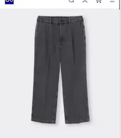 ユニクロ　ワイドデニム ダークグレー 男女兼用　デニムバギースラックス丈標準　S