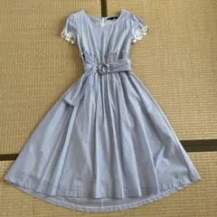 水色ストライプ柄ワンピース