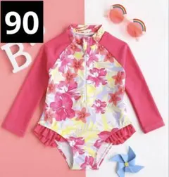 ベビー水着 女の子 フリル付き 花柄　90