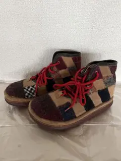 マルチカラー チェック柄 Harris Tweed 編み上げショートブーツ