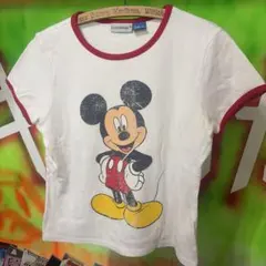 ヨーロッパ古着 ミッキー リンガー Tシャツ 厚手コットン 短丈 ディズニーのサムネイル