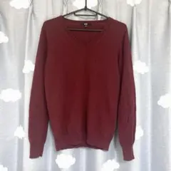ユニクロ　カシミヤ100% vネックニット　穴あり　長袖 M ボルドー系のサムネイル
