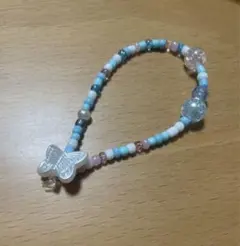 海と蝶々のビーズブレスレット ハンドメイド y2k 平成女児 レトロ