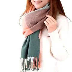 新品☆秋冬おすすめ☆大判ストール☆ピンク*グリーンチェック柄
