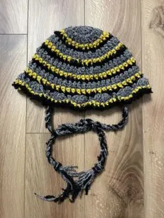 紐付きクロシェハット ニット帽 ハンドメイド