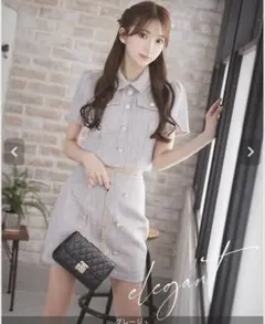 キャバ　ドレス　Mサイズ　エレガント グレー ツイード 上下　セットアップ