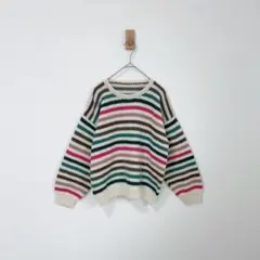 マルチボーダーニット　セーター　カラフル　レトロポップ　プルオーバー