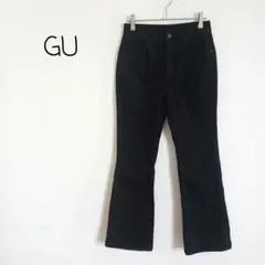 ジーユー GU ミドルライズフレアジーンズ デニムパンツ 細見え 美脚 黒 S