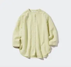 UNIQLO•リネンブレンドストライプバンドカラーシャツ
